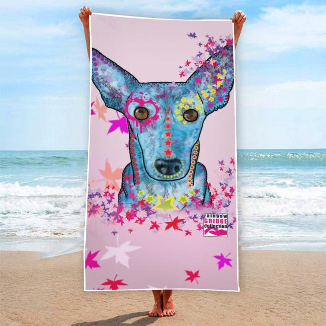 Preview: Badehandtuch Princessa – Popart-Hundemotiv, 75x165 cm, 100 % Polyester, weich & schnelltrocknend